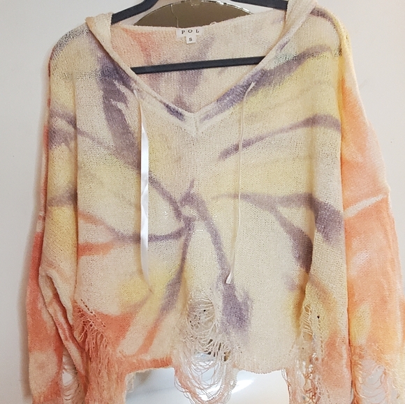 Tie Dye POL Distressed Lightweight Hooded Sweater - Picture 8 of 11